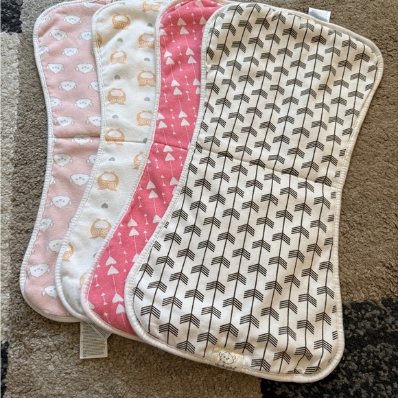 KeaBabies Patterned Baby Burp Cloth Set - Pink, Cream, and Gray- set of 4 - Picture 1 of 2